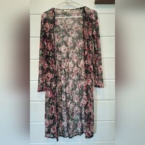 Pinc Floral Sheer Cardigan - Black and Pink